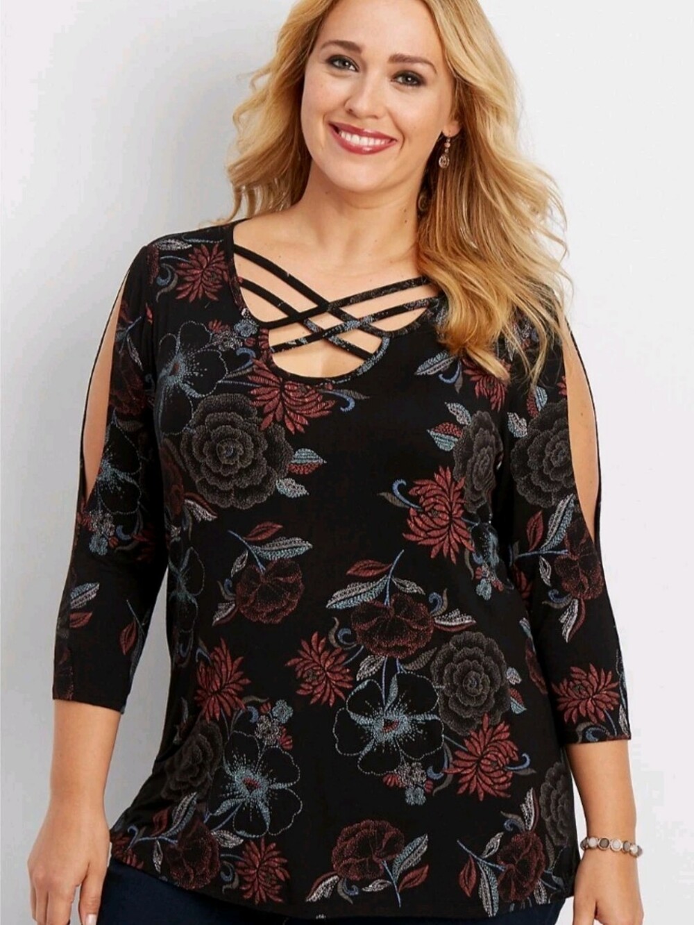 Maurice plus Size  Strappy 3/4 Sleeve Top